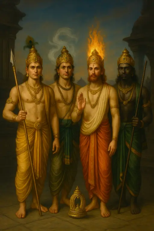 Ashtadikpalakas are Kubera, Indra, Surya, Agni, Yama, Nirrutti, Varuna, andVayu. Read Vedas, Puranas, Upanishads, Scriptures Online in Telugu, Hindi and English at VedicPeople.com