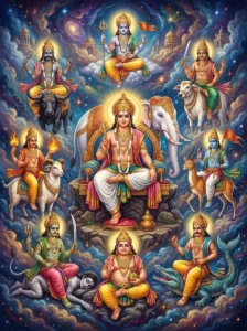 Ashtadikpālakās, Kubera, Eesana, Indra, Agni, Yama, Nirruti, Varuna, and Vayu. Read Vedas, Puranas, Upanishads, Scriptures Online in Telugu, Hindi and English at VedicPeople.com