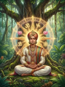 King Bhima meditating on Ganesha per guidance from Visvamitra as described in Ganesa Purana. Read Vedas, Puranas, Upanishads, Scriptures Online in Telugu, Hindi and English at VedicPeople.com