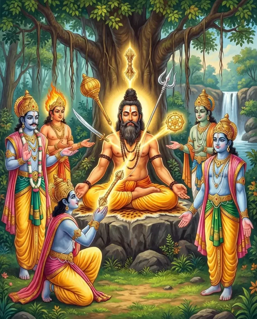 Rishi Dadhíci giving Vajra to Indra and other ayudhas to devas. Read Vedas, Puranas, Upanishads, Scriptures Online in Telugu, Hindi and English at VedicPeople.com