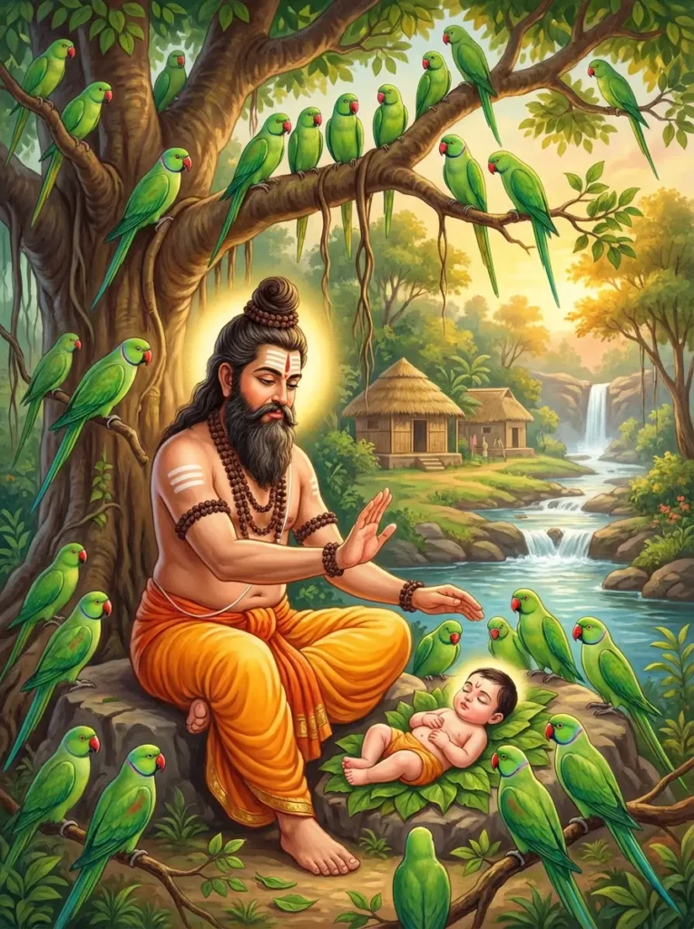 Rishi Kanva blessing Sakuntala, the daughter of Menaka. Read Vedas, Puranas, Upanishads, Scriptures Online in Telugu, Hindi and English at VedicPeople.com