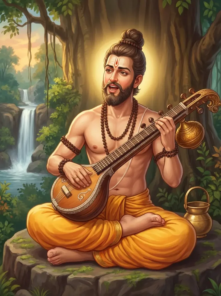 Rishi Narada praying for Bhagavan Vishnu. Read Vedas, Puranas, Upanishads, Scriptures Online in Telugu, Hindi and English at VedicPeople.com