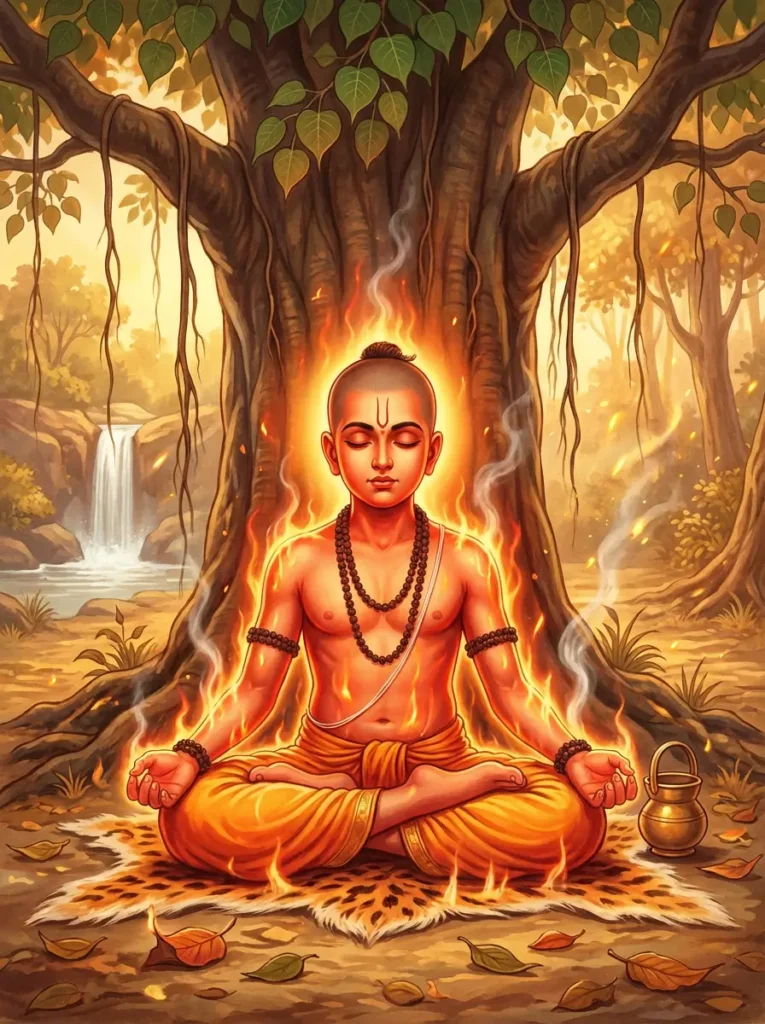 Rishi Pippalada as a young boy under peepal tree. Read Vedas, Puranas, Upanishads, Scriptures Online in Telugu, Hindi and English at VedicPeople.com