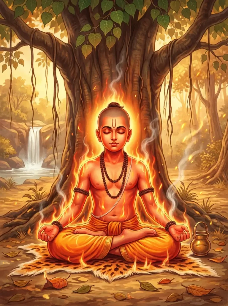 Rishi Pippalada as a young boy under peepal tree. Read Vedas, Puranas, Upanishads, Scriptures Online in Telugu, Hindi and English at VedicPeople.com