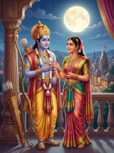 Sītā and Rāma living happily in Ayodhya as described in Ānanda Rāmāyana. Read Vedas, Puranas, Upanishads, Scriptures Online in Telugu, Hindi and English at VedicPeople.com