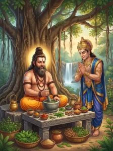 Brahmmitra rejecting Indīvarākṣa the knowledge of Aryuveda in Mārkaṇḍeya Purāṇa Svarocisha Manvantara