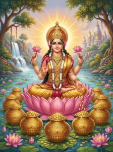 Lakshmi Dévī with Padma, Mahapadma, Makara, Kacchapa, Mukunda, Nila, Nanda, and Śankha Nidhis