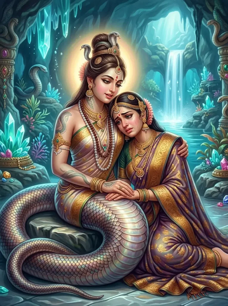 Nandā, a Naga Kanya who rescued Bahula, Wife of Uttara in Mārkaṇḍeya Purāṇa Auttara Manvantara