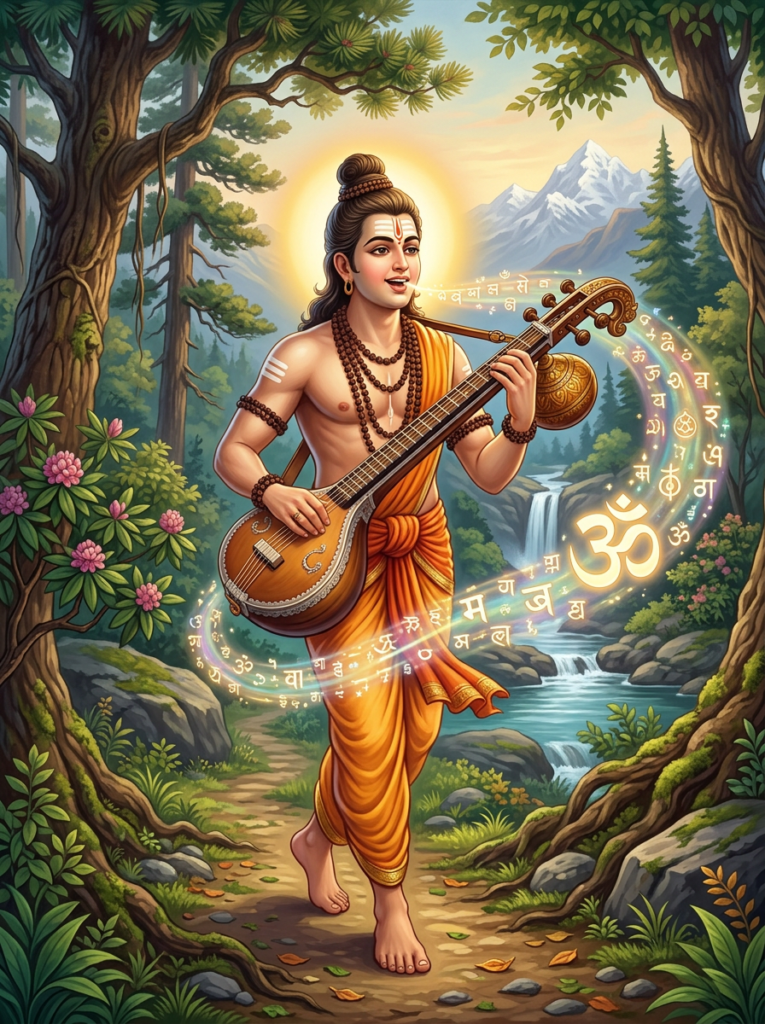 Rishi Narada praying for Bhagavan Vishnu. Read Vedas, Puranas, Upanishads, Scriptures Online in Telugu, Hindi and English at VedicPeople.com