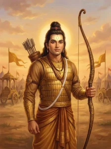 Aśvatthāmā stands with a recurve bow and the radiant gem glowing on his brow.