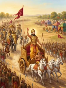 King Jayatsena of Magadha leads his army division to join the Pāṇḍava forces in the Mahābhārata war.
