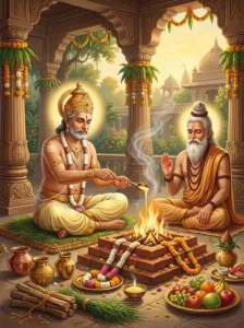 King Dasaratha performs the sacred Jyeshtha Dvadasi rite guided by Sage Vasishṭha in Tretā Yuga.