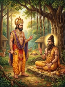 King Kshuva debates sage Dadhichi over varna supremacy in a forest retreat.