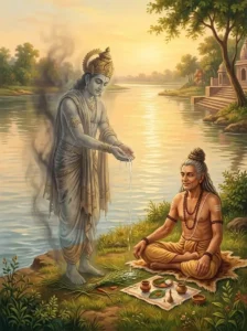 King Kukardama performs ancestral water offerings at Piṇḍāraka under the guidance of sage Kahoda.