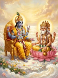 Bhagavān Vishṇu as Kṛshṇa narrates the Mārgaśīrsha Māhātmya to Brahmā in Śvetadvīpa.