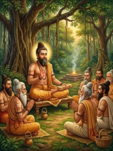 Sūta Romaharshana narrates the Purāṇas to Śaunaka and assembled ṛshis in a forest hermitage.