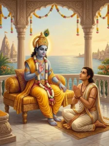 Kṛshṇa teaching his disciple Uddhava at Dvaraka